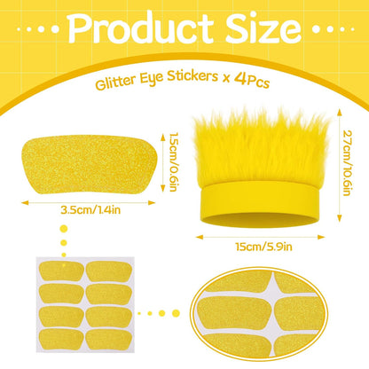 4 Pack Hairy Headband Crazy Hair Wigs with Stickers,Troll Hair Costume Accessories for Adults and Teens, Party Supplies Yellow