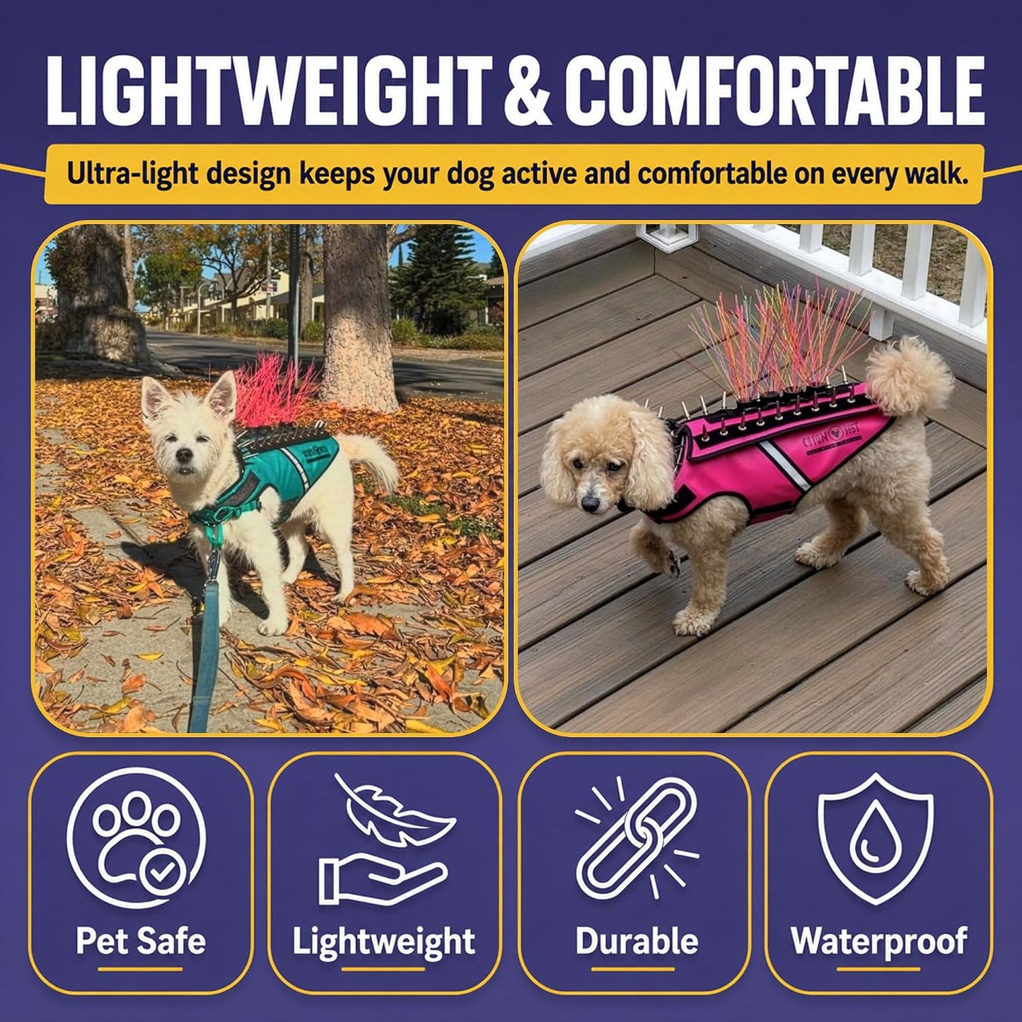 Coyotewhiskers Protective Nylon Dog Harness Bristles, Yellow | Nylon Bristles for or Spikevest Help Deter Coyotes, Aggressive Dogs and Birds of Prey Dog Accessory Made in USA
