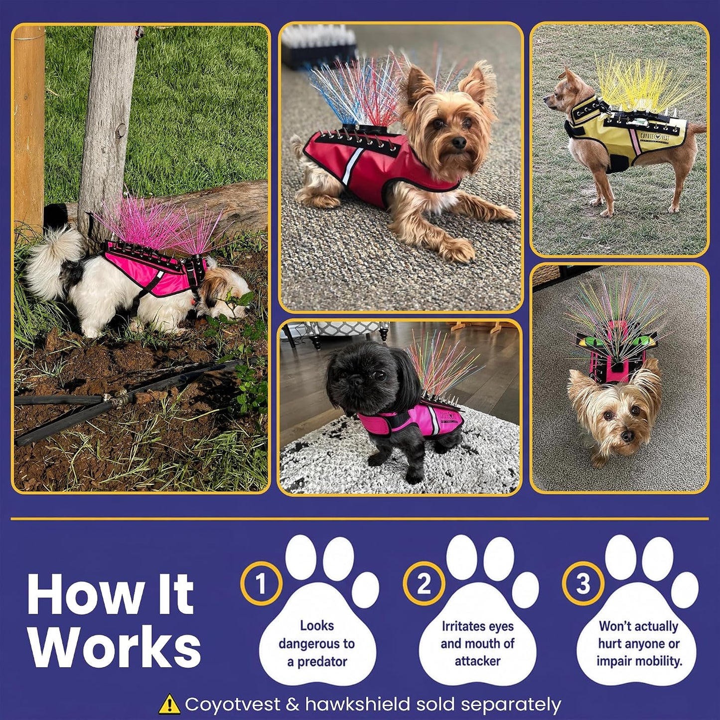 Coyotewhiskers Protective Nylon Dog Harness Bristles, Yellow | Nylon Bristles for or Spikevest Help Deter Coyotes, Aggressive Dogs and Birds of Prey Dog Accessory Made in USA