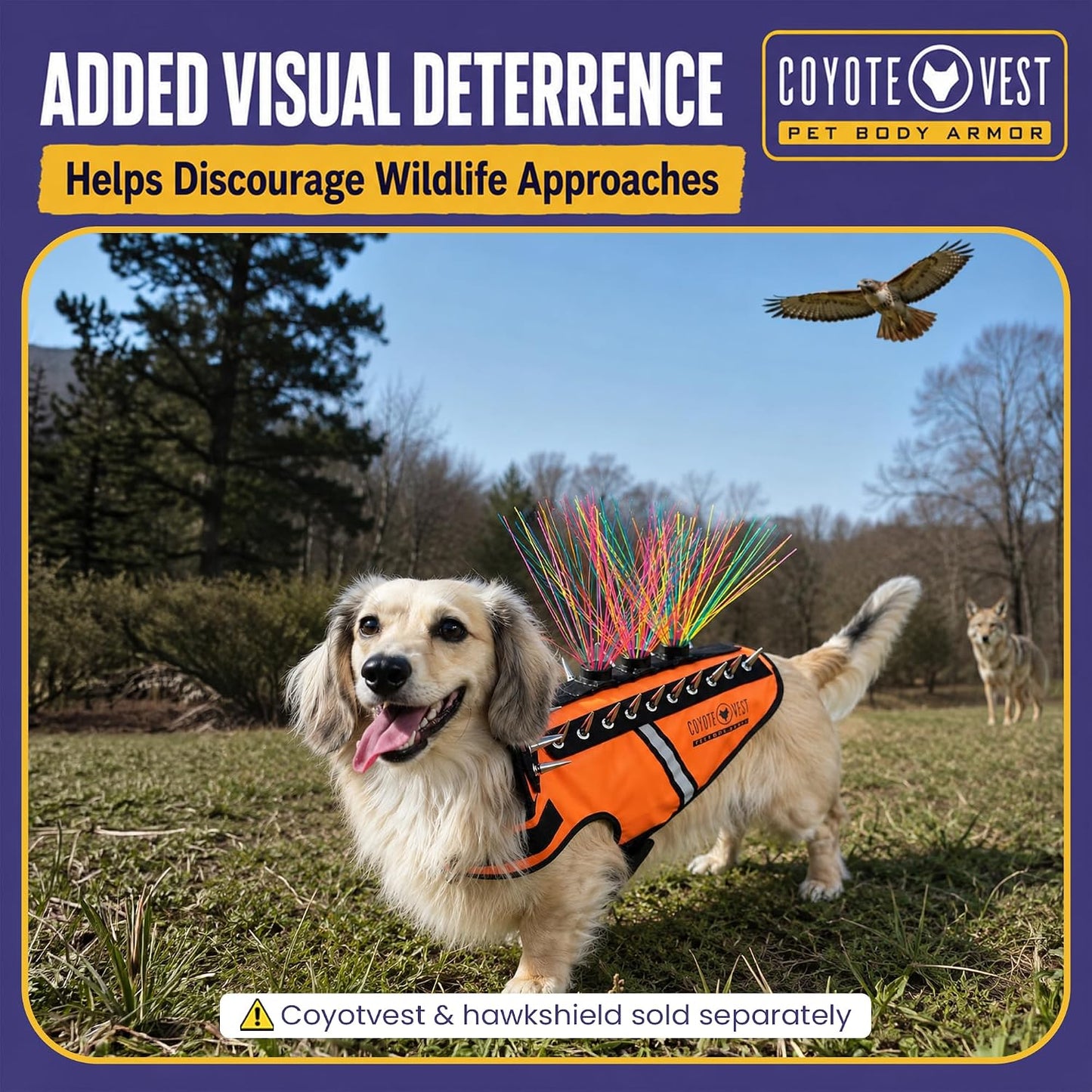 Coyotewhiskers Protective Nylon Dog Harness Bristles, Yellow | Nylon Bristles for or Spikevest Help Deter Coyotes, Aggressive Dogs and Birds of Prey Dog Accessory Made in USA