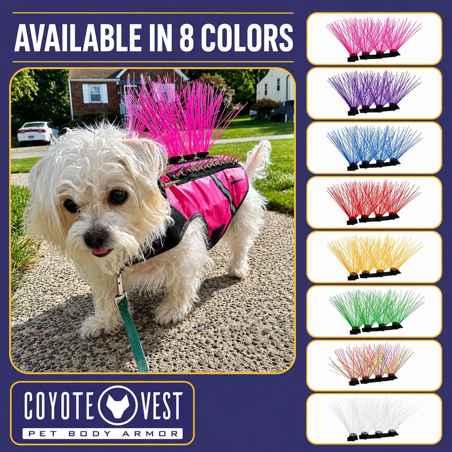 Coyotewhiskers Protective Nylon Dog Harness Bristles, Yellow | Nylon Bristles for or Spikevest Help Deter Coyotes, Aggressive Dogs and Birds of Prey Dog Accessory Made in USA