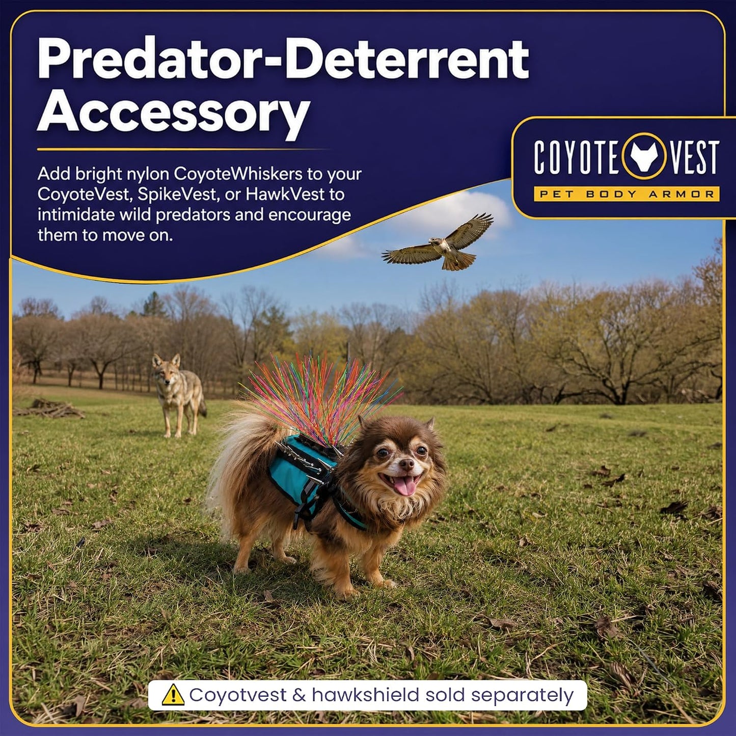 Coyotewhiskers Protective Nylon Dog Harness Bristles, Yellow | Nylon Bristles for or Spikevest Help Deter Coyotes, Aggressive Dogs and Birds of Prey Dog Accessory Made in USA