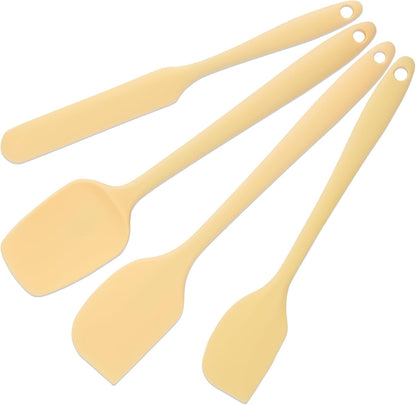 4pcs Silicone Spatula Set, Heat Resistant Rubber Spatulas Seamless Design Kitchen Utensils Set for Baking Cooking and Mixing, Food Grade Non Stick Dishwasher Safe (Light Yellow)
