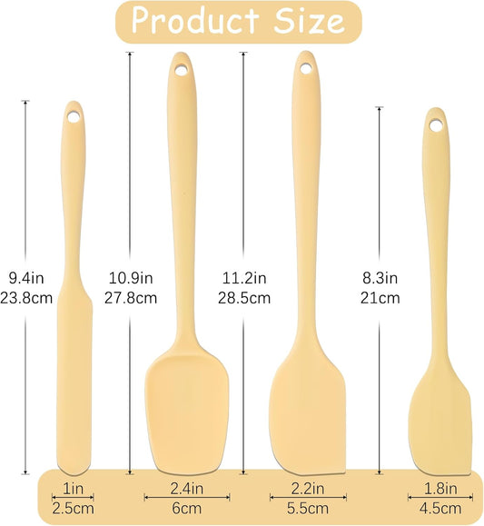 4pcs Silicone Spatula Set, Heat Resistant Rubber Spatulas Seamless Design Kitchen Utensils Set for Baking Cooking and Mixing, Food Grade Non Stick Dishwasher Safe (Light Yellow)