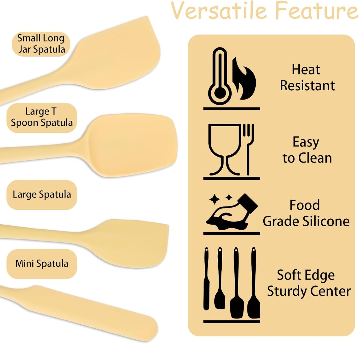 4pcs Silicone Spatula Set, Heat Resistant Rubber Spatulas Seamless Design Kitchen Utensils Set for Baking Cooking and Mixing, Food Grade Non Stick Dishwasher Safe (Light Yellow)