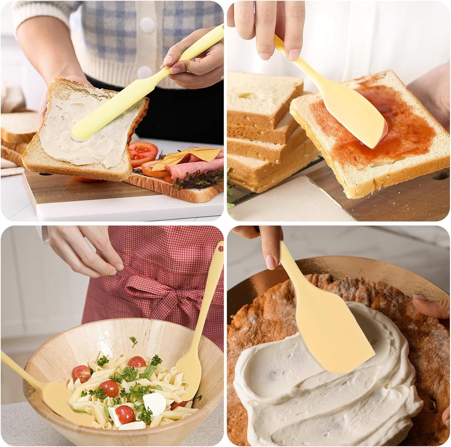 4pcs Silicone Spatula Set, Heat Resistant Rubber Spatulas Seamless Design Kitchen Utensils Set for Baking Cooking and Mixing, Food Grade Non Stick Dishwasher Safe (Light Yellow)