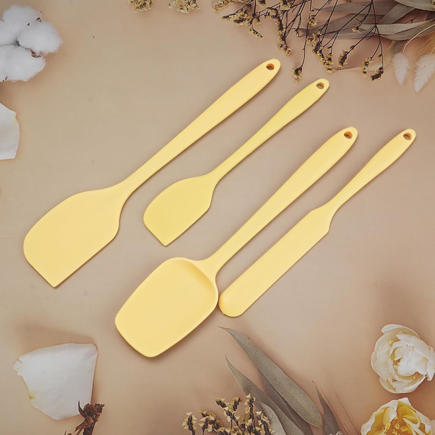 4pcs Silicone Spatula Set, Heat Resistant Rubber Spatulas Seamless Design Kitchen Utensils Set for Baking Cooking and Mixing, Food Grade Non Stick Dishwasher Safe (Light Yellow)