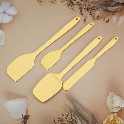4pcs Silicone Spatula Set, Heat Resistant Rubber Spatulas Seamless Design Kitchen Utensils Set for Baking Cooking and Mixing, Food Grade Non Stick Dishwasher Safe (Light Yellow)