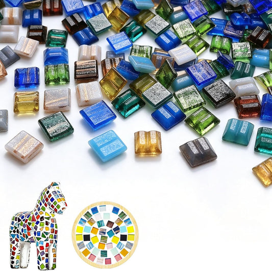 1100pcs Mixed Colors Glitter Glass Mosaic Tiles for Crafts Bulk, 2.2lbs Crystal Stained Glass Pieces, for Art Crafts, Mosaic Projects, Home Decor