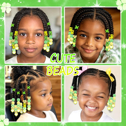 88PCS Green Yellow Hair Beads for Braids Assorted Beads for Hair | Cute Braids Bead,10 Styles Beads for Hair,Acrylic Round Pony Beads,Cute Girls Hair Beads,Loc Dreadlock Accessories for Girls