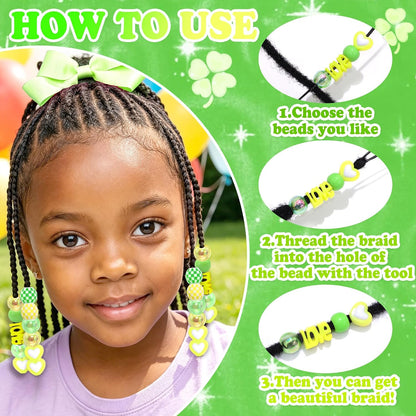 88PCS Green Yellow Hair Beads for Braids Assorted Beads for Hair | Cute Braids Bead,10 Styles Beads for Hair,Acrylic Round Pony Beads,Cute Girls Hair Beads,Loc Dreadlock Accessories for Girls