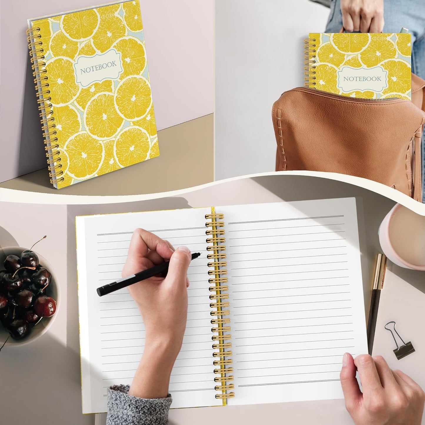 Summer Yellow Lemon Spiral Notebook Journal, Lemon Themed Gifts for Women Notebooks for Note Taking, Fruit Lover Gifts Hardcover Spiral Journal 5.5x8.3 Inches