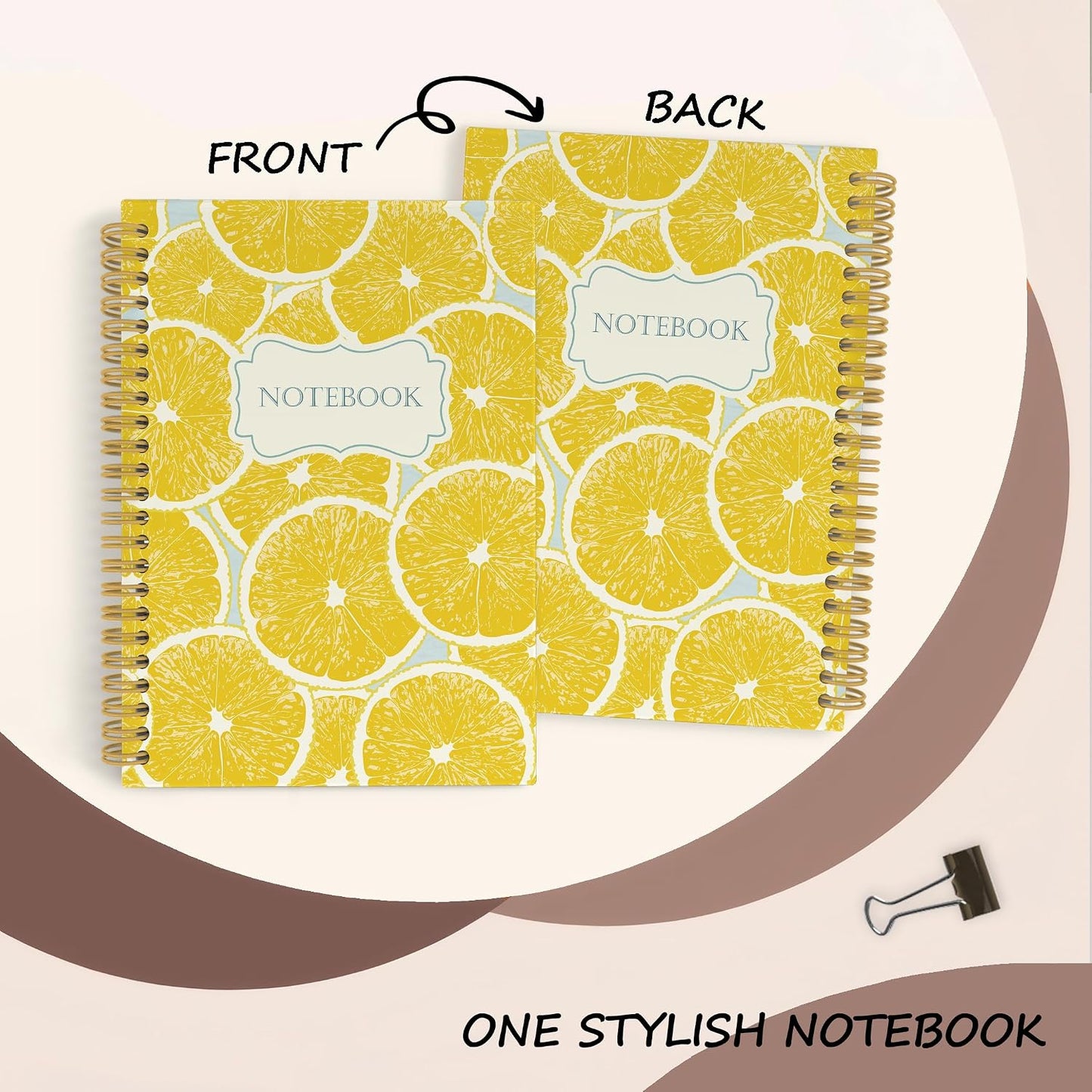 Summer Yellow Lemon Spiral Notebook Journal, Lemon Themed Gifts for Women Notebooks for Note Taking, Fruit Lover Gifts Hardcover Spiral Journal 5.5x8.3 Inches