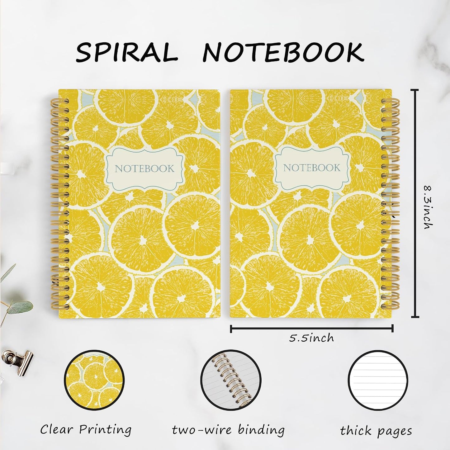 Summer Yellow Lemon Spiral Notebook Journal, Lemon Themed Gifts for Women Notebooks for Note Taking, Fruit Lover Gifts Hardcover Spiral Journal 5.5x8.3 Inches