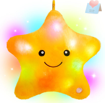 9'' LED Twinkle Star Soft Plush Pillow Toys Glowing Stuffed Star Light up Pillow Plush with Colorful Night Lights Birthday for Toddler Kids(Yellow)