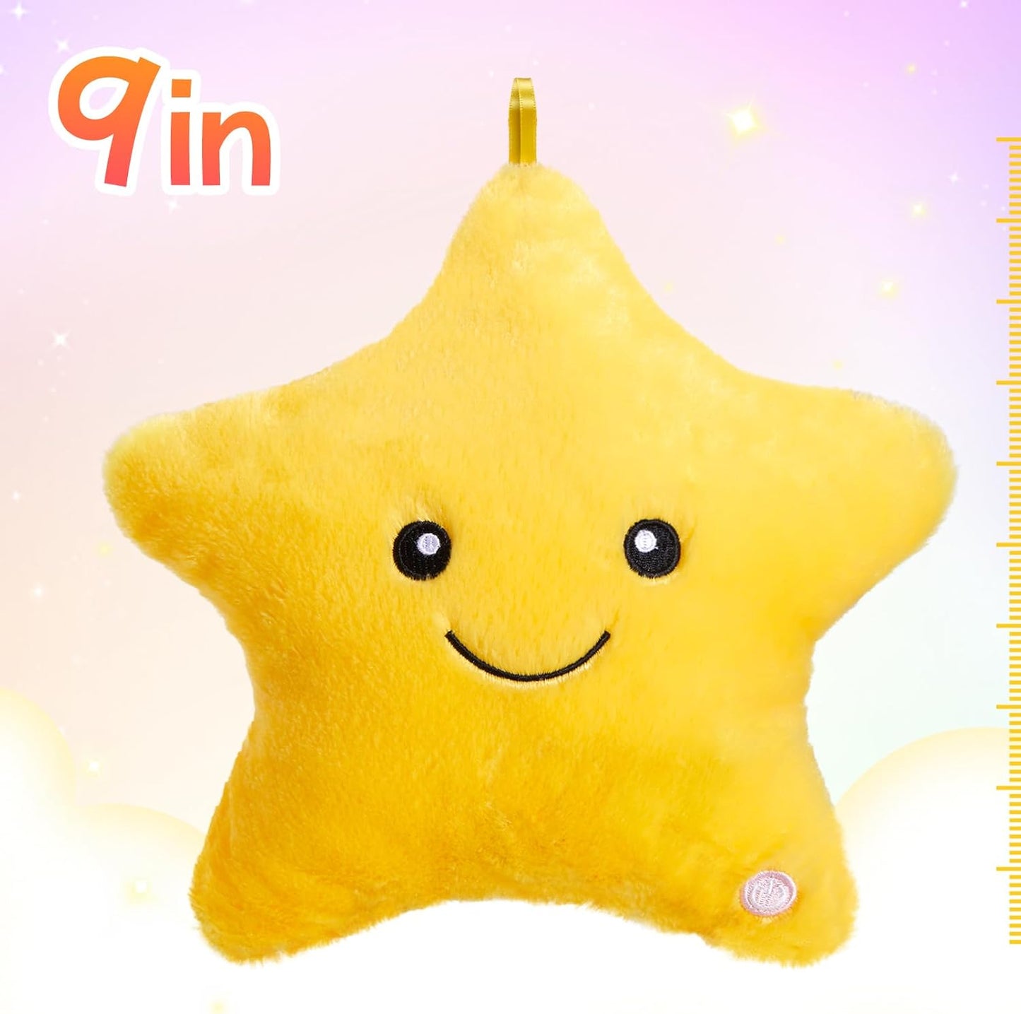 9'' LED Twinkle Star Soft Plush Pillow Toys Glowing Stuffed Star Light up Pillow Plush with Colorful Night Lights Birthday for Toddler Kids(Yellow)