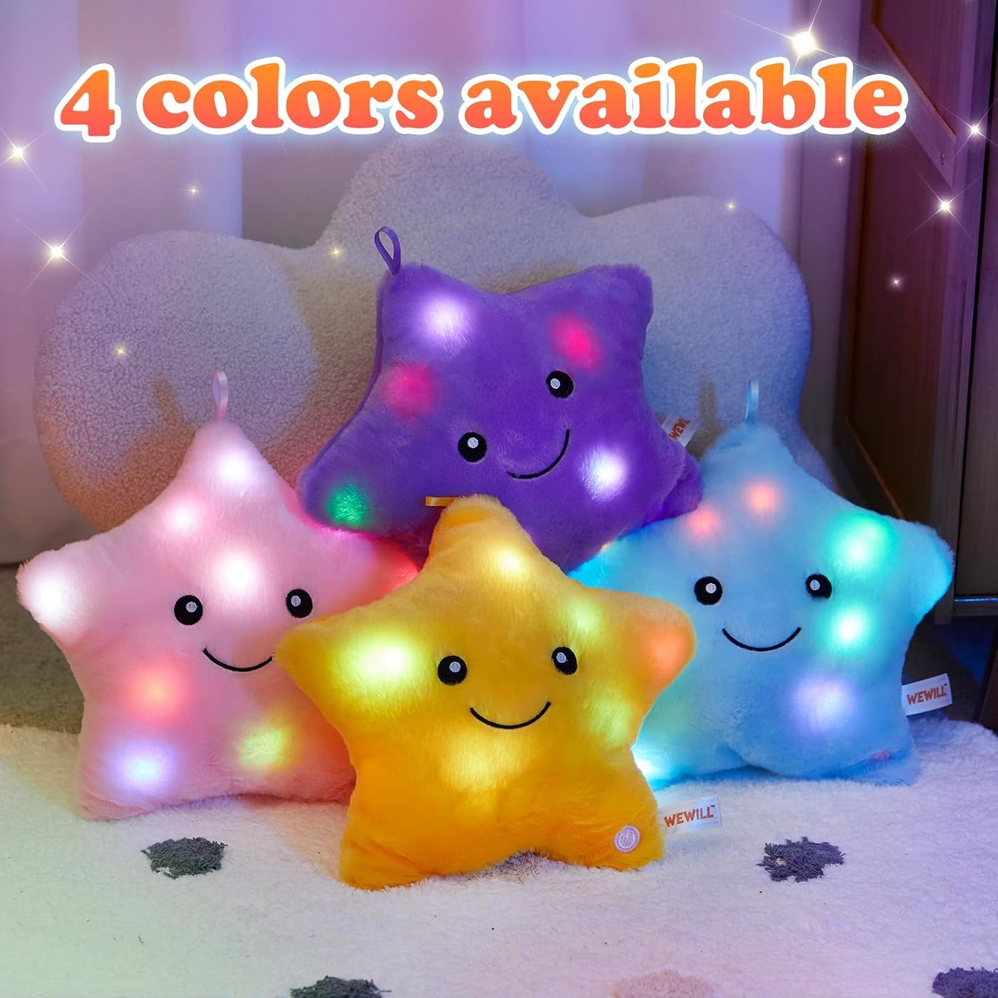 9'' LED Twinkle Star Soft Plush Pillow Toys Glowing Stuffed Star Light up Pillow Plush with Colorful Night Lights Birthday for Toddler Kids(Yellow)