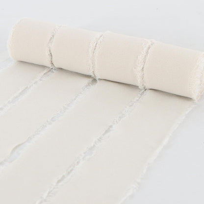 4 Rolls Silk Chiffon Ribbon, 1-1/2 Inch x 22yds, Cream Yellow Chiffon Ribbons, Handmade Fringe Silk Ribbon Frayed Edges for Gift Wrapping Bridal Bouquets Wedding Invitations Decoration Crafts