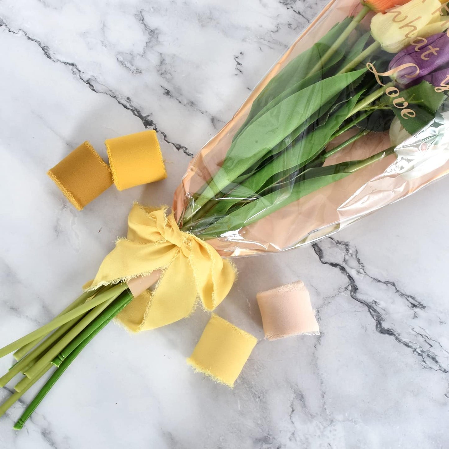 4 Rolls Silk Chiffon Ribbon, 1-1/2 Inch x 22yds, Cream Yellow Chiffon Ribbons, Handmade Fringe Silk Ribbon Frayed Edges for Gift Wrapping Bridal Bouquets Wedding Invitations Decoration Crafts