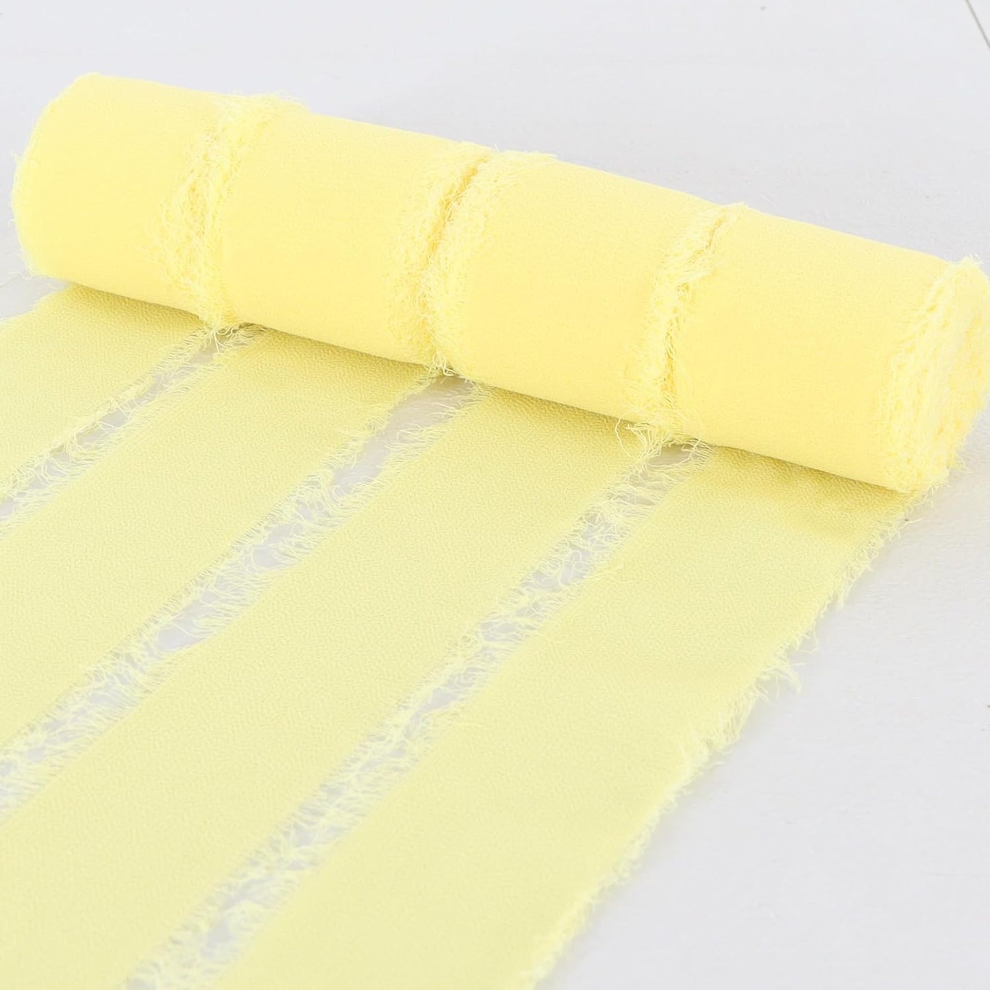 4 Rolls Silk Chiffon Ribbon, 1-1/2 Inch x 22yds, Cream Yellow Chiffon Ribbons, Handmade Fringe Silk Ribbon Frayed Edges for Gift Wrapping Bridal Bouquets Wedding Invitations Decoration Crafts