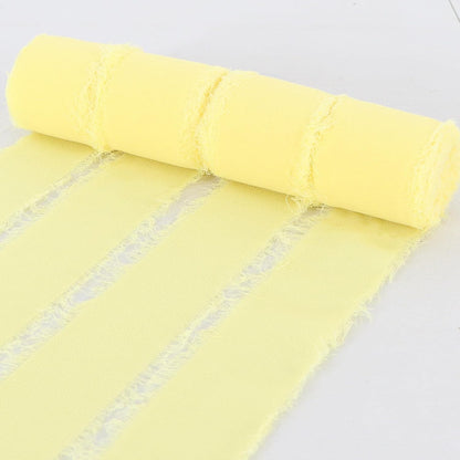4 Rolls Silk Chiffon Ribbon, 1-1/2 Inch x 22yds, Cream Yellow Chiffon Ribbons, Handmade Fringe Silk Ribbon Frayed Edges for Gift Wrapping Bridal Bouquets Wedding Invitations Decoration Crafts