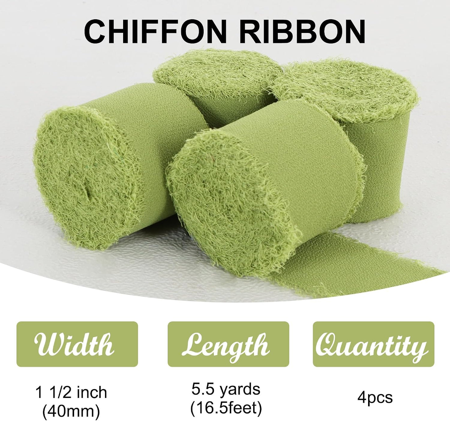 4 Rolls Silk Chiffon Ribbon, 1-1/2 Inch x 22yds, Cream Yellow Chiffon Ribbons, Handmade Fringe Silk Ribbon Frayed Edges for Gift Wrapping Bridal Bouquets Wedding Invitations Decoration Crafts
