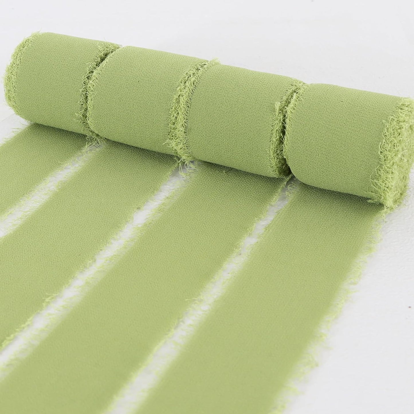 4 Rolls Silk Chiffon Ribbon, 1-1/2 Inch x 22yds, Cream Yellow Chiffon Ribbons, Handmade Fringe Silk Ribbon Frayed Edges for Gift Wrapping Bridal Bouquets Wedding Invitations Decoration Crafts