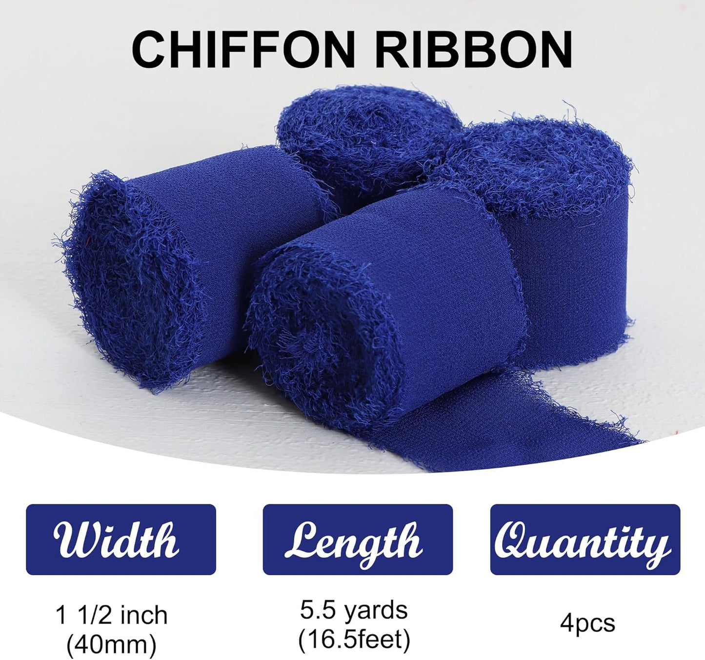 4 Rolls Silk Chiffon Ribbon, 1-1/2 Inch x 22yds, Cream Yellow Chiffon Ribbons, Handmade Fringe Silk Ribbon Frayed Edges for Gift Wrapping Bridal Bouquets Wedding Invitations Decoration Crafts