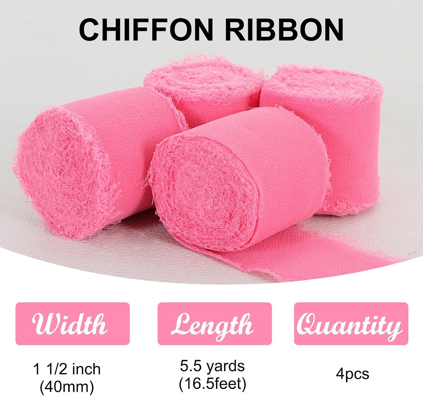 4 Rolls Silk Chiffon Ribbon, 1-1/2 Inch x 22yds, Cream Yellow Chiffon Ribbons, Handmade Fringe Silk Ribbon Frayed Edges for Gift Wrapping Bridal Bouquets Wedding Invitations Decoration Crafts