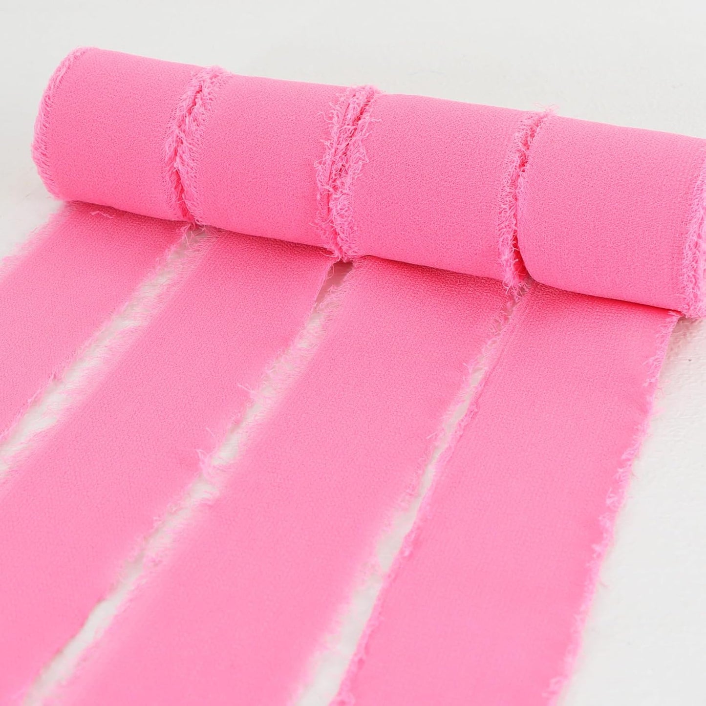 4 Rolls Silk Chiffon Ribbon, 1-1/2 Inch x 22yds, Cream Yellow Chiffon Ribbons, Handmade Fringe Silk Ribbon Frayed Edges for Gift Wrapping Bridal Bouquets Wedding Invitations Decoration Crafts