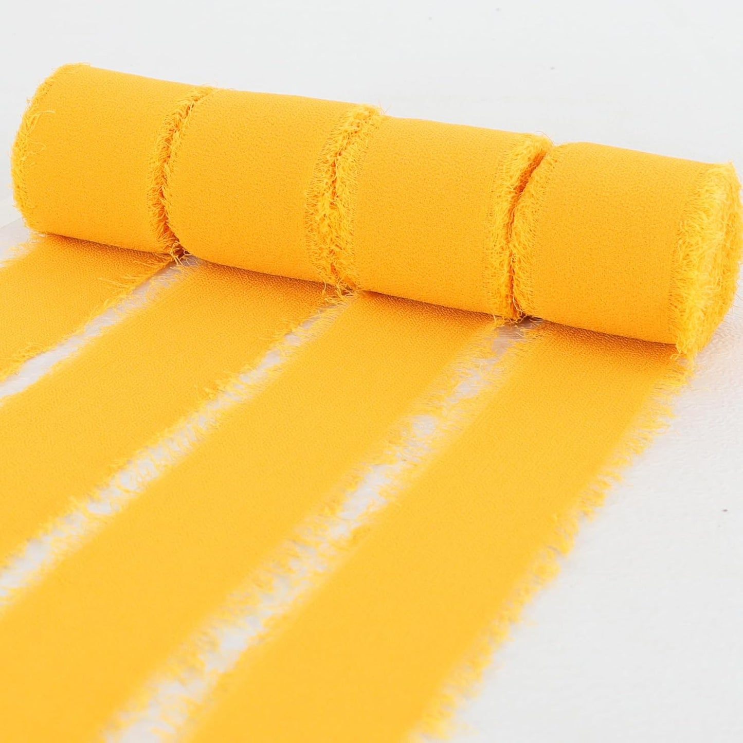 4 Rolls Silk Chiffon Ribbon, 1-1/2 Inch x 22yds, Cream Yellow Chiffon Ribbons, Handmade Fringe Silk Ribbon Frayed Edges for Gift Wrapping Bridal Bouquets Wedding Invitations Decoration Crafts