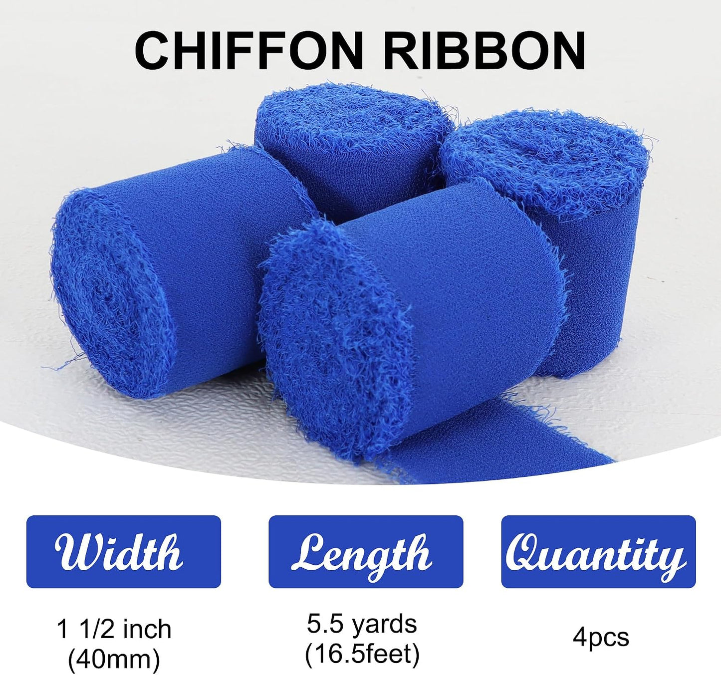 4 Rolls Silk Chiffon Ribbon, 1-1/2 Inch x 22yds, Cream Yellow Chiffon Ribbons, Handmade Fringe Silk Ribbon Frayed Edges for Gift Wrapping Bridal Bouquets Wedding Invitations Decoration Crafts