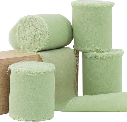 4 Rolls Silk Chiffon Ribbon, 1-1/2 Inch x 22yds, Cream Yellow Chiffon Ribbons, Handmade Fringe Silk Ribbon Frayed Edges for Gift Wrapping Bridal Bouquets Wedding Invitations Decoration Crafts