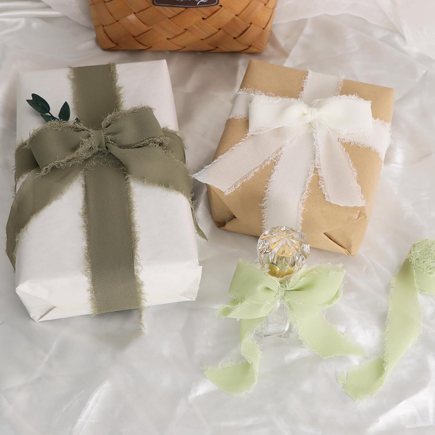 4 Rolls Silk Chiffon Ribbon, 1-1/2 Inch x 22yds, Cream Yellow Chiffon Ribbons, Handmade Fringe Silk Ribbon Frayed Edges for Gift Wrapping Bridal Bouquets Wedding Invitations Decoration Crafts