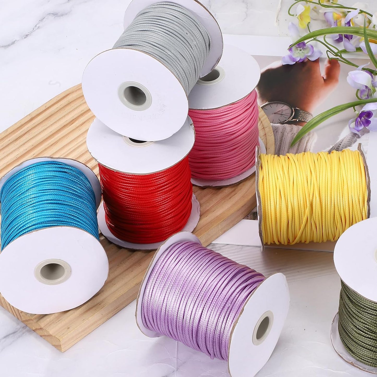 Waxed Cord 2mm Waxed Thread 87 Yard Wax String Leather Cord for Bracelet Making, Necklaces, Beading, Jewelry Making and DIY Crafts(Orange Yellow)