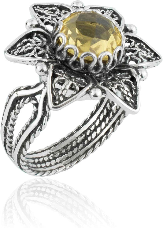 925 Sterling Silver Filigree Art Daisy Flower Motif Woman Cocktail Statement Ring, Gift Boxed
