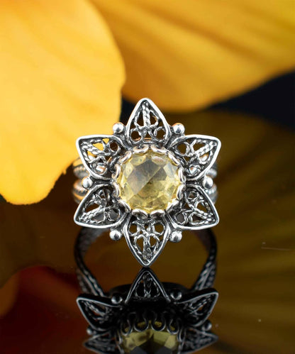 925 Sterling Silver Filigree Art Daisy Flower Motif Woman Cocktail Statement Ring, Gift Boxed