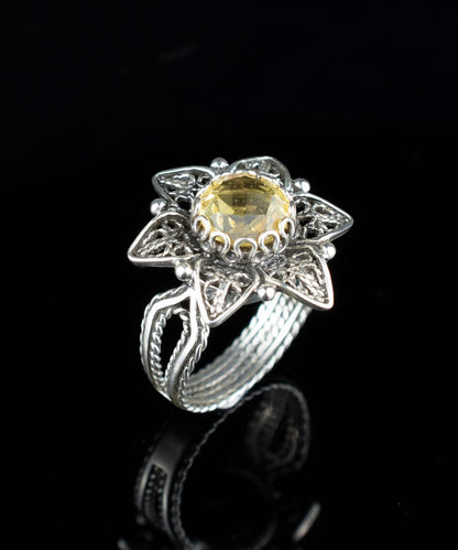 925 Sterling Silver Filigree Art Daisy Flower Motif Woman Cocktail Statement Ring, Gift Boxed