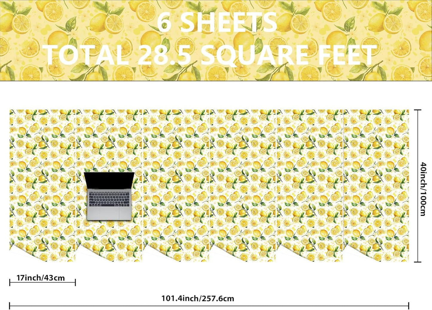 Lemon Wrapping Paper Roll - Yellow Lemon Leaves Floral Gift Wrap Design for Birthday Spring Summer Party Wedding Bridal Shower Total 28.5 sq.ft