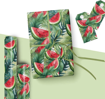 Lemon Wrapping Paper Roll - Yellow Lemon Leaves Floral Gift Wrap Design for Birthday Spring Summer Party Wedding Bridal Shower Total 28.5 sq.ft