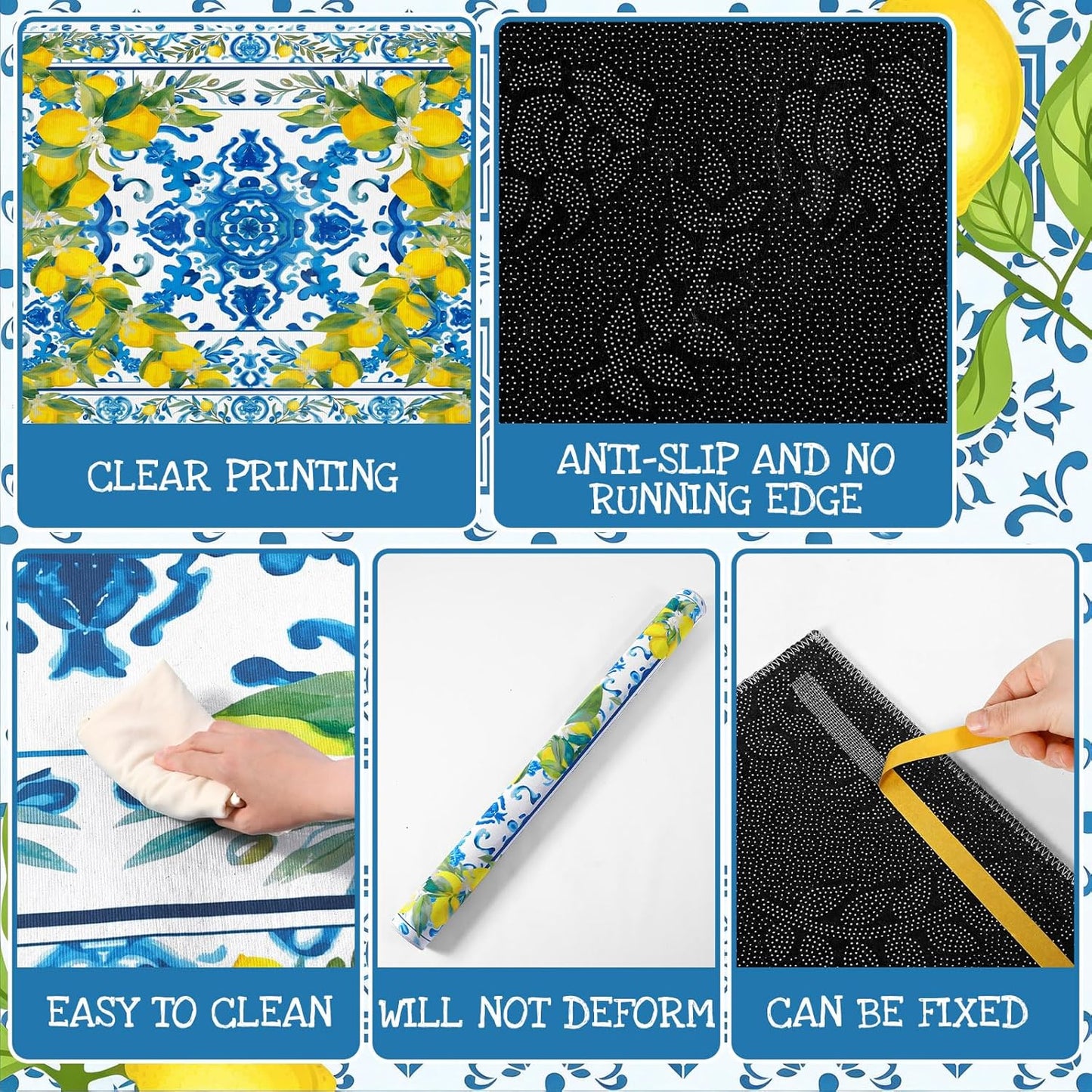 Summer Lemon Area Rugs 5x7 Feet Blue Area Rugs Middle Century Italian Textured Carpet Yellow Home Decoration Non Slip Washable Mat for Living Room Entryway Bedroom Laundry Room Indoor Kitchen