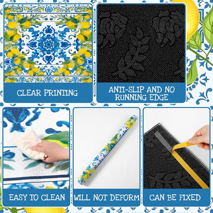 Summer Lemon Area Rugs 5x7 Feet Blue Area Rugs Middle Century Italian Textured Carpet Yellow Home Decoration Non Slip Washable Mat for Living Room Entryway Bedroom Laundry Room Indoor Kitchen