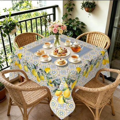 Yighty Square Lemon Tablecloth 70x70 Inch, French Lemon Country Farmhouse Spring Summer Waterproof Wrinkle Resistant Washable Tablecloth for Indoor and Outdoor, Holiday Kitchen Restaurant and Party