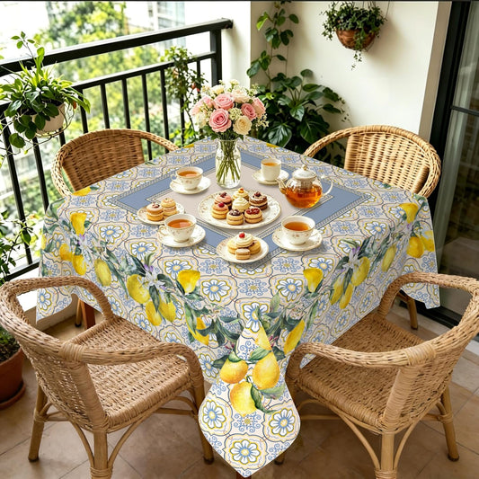 Yighty Square Lemon Tablecloth 70x70 Inch, French Lemon Country Farmhouse Spring Summer Waterproof Wrinkle Resistant Washable Tablecloth for Indoor and Outdoor, Holiday Kitchen Restaurant and Party