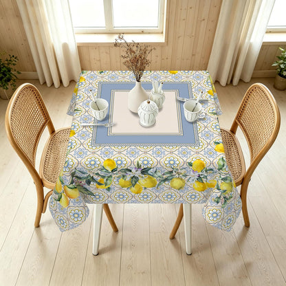 Yighty Square Lemon Tablecloth 70x70 Inch, French Lemon Country Farmhouse Spring Summer Waterproof Wrinkle Resistant Washable Tablecloth for Indoor and Outdoor, Holiday Kitchen Restaurant and Party