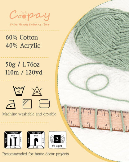 Cotton Blend Yarn for Crochet, Soft Granny Square Blanket Yarn | 50g/1.76oz Each Skein, 60% Cotton 40% Acrylic Soft Yarn for Handmade Blankets, Dolls, Scarves, Gloves & Shawls