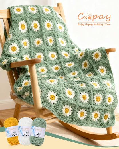 Cotton Blend Yarn for Crochet, Soft Granny Square Blanket Yarn | 50g/1.76oz Each Skein, 60% Cotton 40% Acrylic Soft Yarn for Handmade Blankets, Dolls, Scarves, Gloves & Shawls