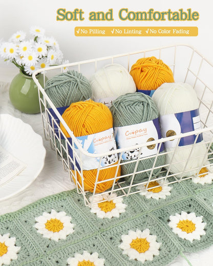 Cotton Blend Yarn for Crochet, Soft Granny Square Blanket Yarn | 50g/1.76oz Each Skein, 60% Cotton 40% Acrylic Soft Yarn for Handmade Blankets, Dolls, Scarves, Gloves & Shawls