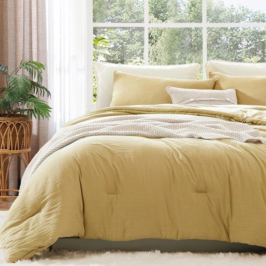 King Size Comforter Set - 3 Pieces Butter Yellow Comforter Prewashed Soft Lightweight for All Seasons,Fluffy Down Alternative Comforter King Size with 2 Pillow Shams