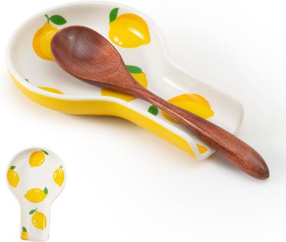 Porcelain Fruit Spoon Rest, Ceramic Utensil Rest for Stove & Countertop, Cute Spoon Holder, Ideal Gift for Housewarming, Mother's Day and Valentine’s Day (lemon)